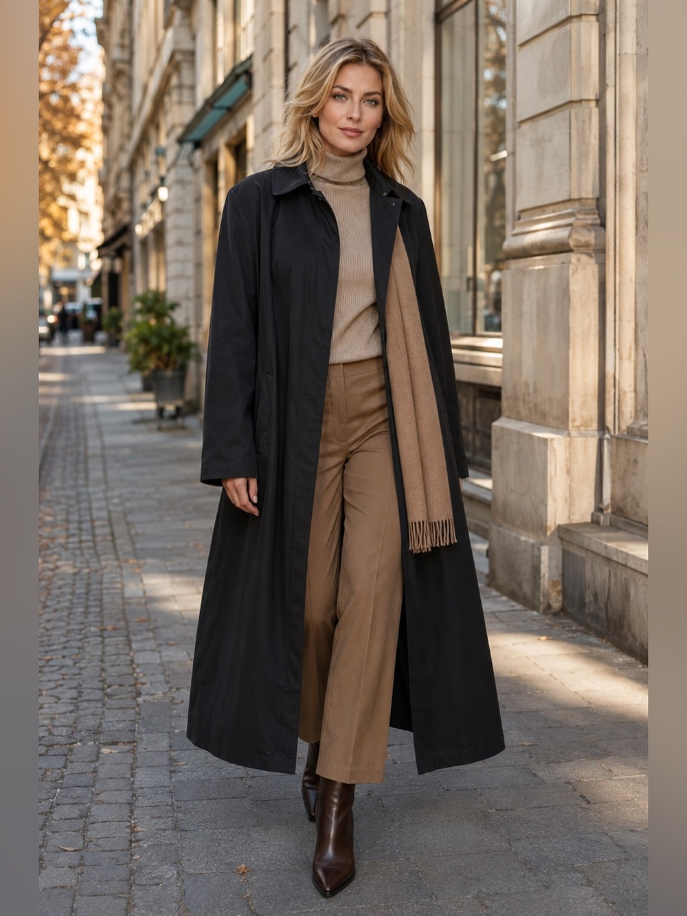 Black Button-Cuff Long Coat